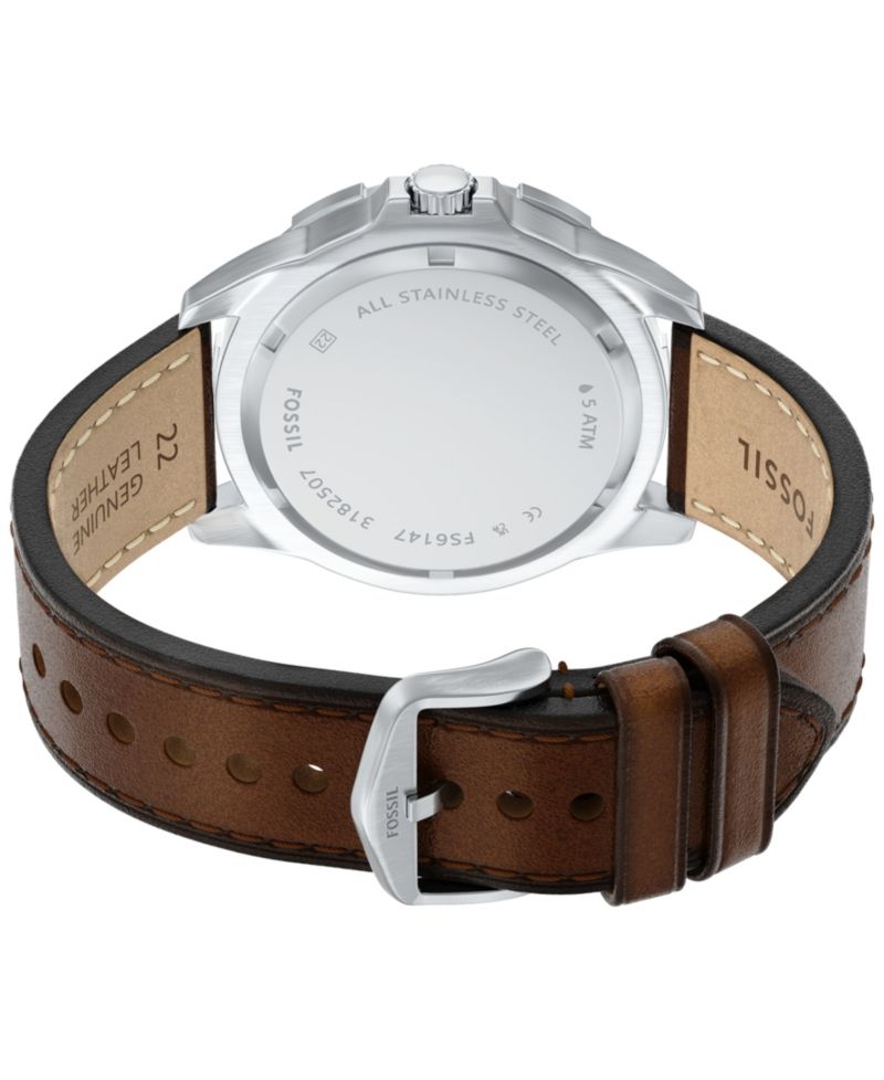 Men's Garrett Multifunction Brown Leather Watch, 44mm