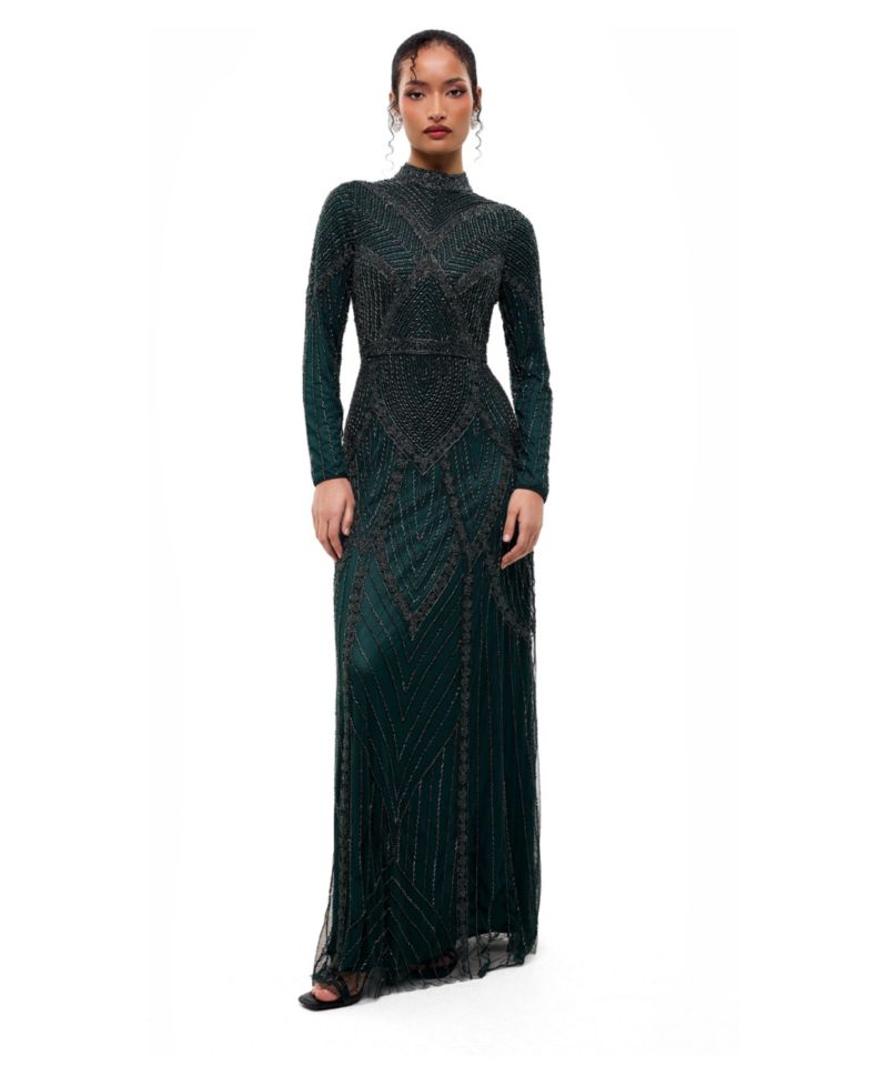 Women's Modest Abstract Embellished Sequin Maxi Dress