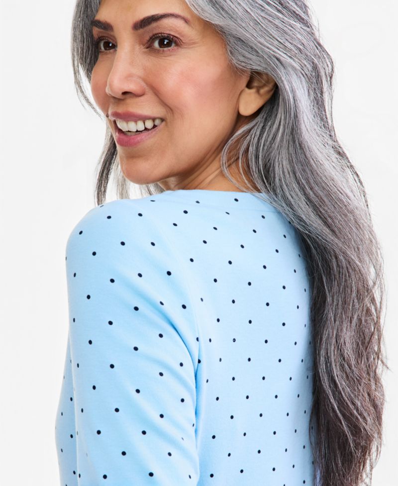 Petite Printed Boat-Neck Elbow Sleeve Top
