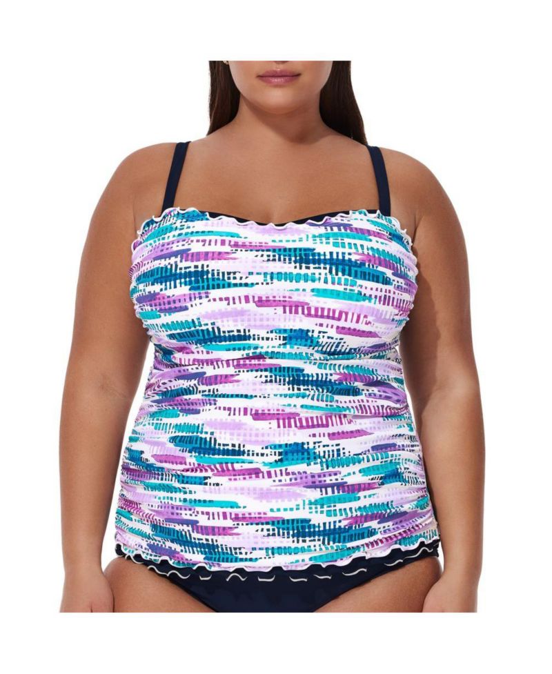 Womens Canva Plus Size Shirred Underwire Tankini Top - Plus Size/Full Figure