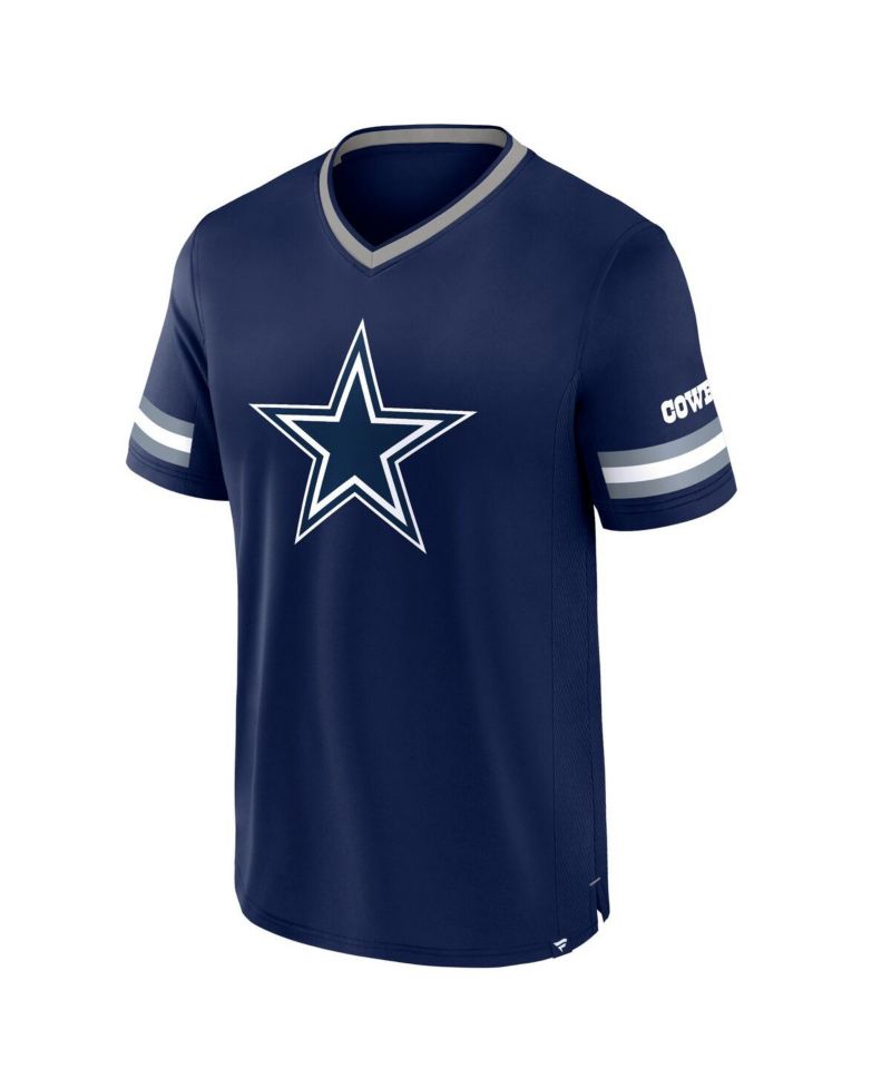 Men's Navy Dallas Cowboys Stripe Stacking V-Neck T-Shirt