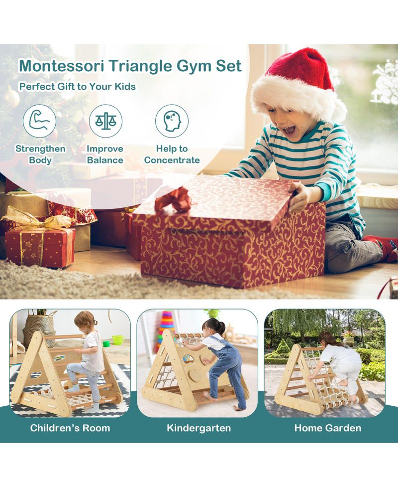 3-Side Triangle Climber with Sliding Board and Climbing Net