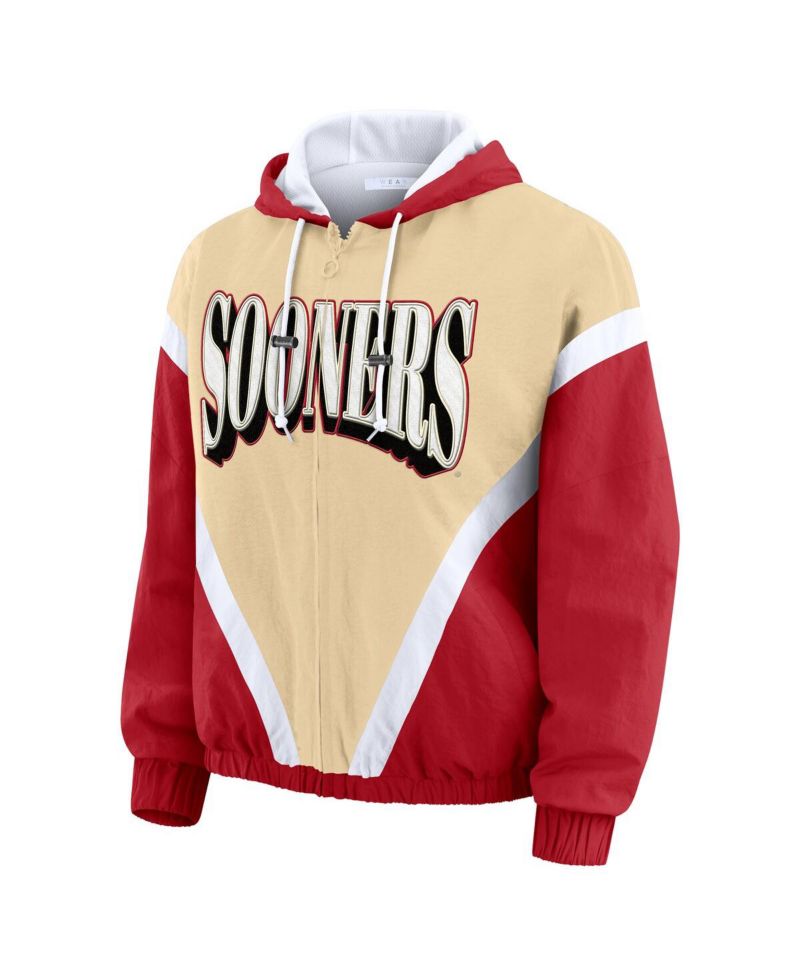 Women's Gold/Crimson Oklahoma Sooners Color Block Full-Zip Hoodie Windbreaker Jacket