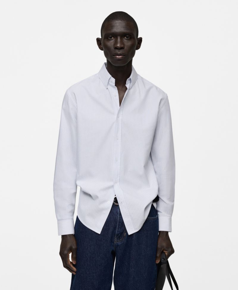 Men's Slim-Fit Kodak-Striped Cotton Shirt