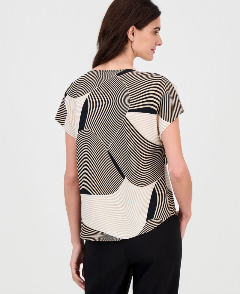 Women's Printed Cowl-Neck Short-Sleeve Top
