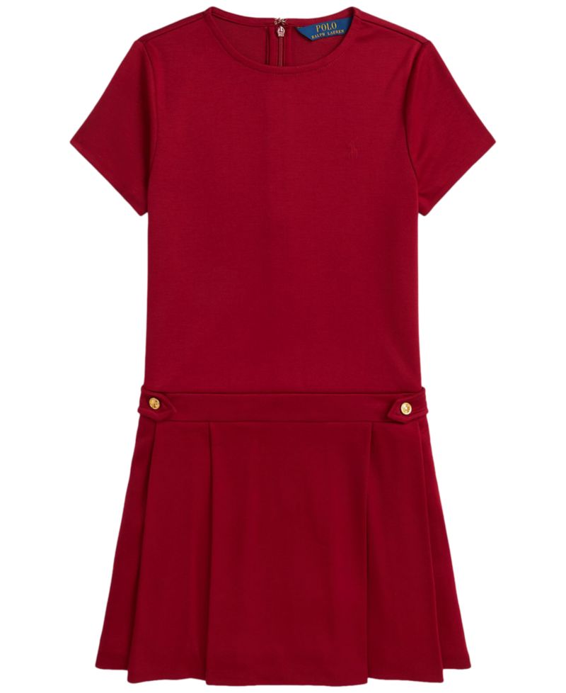 Girls' 7-16 Pleated Ponte Short-Sleeve Dress