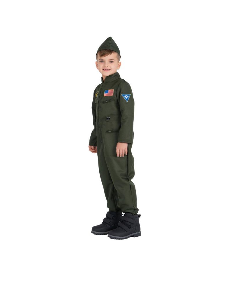 Fighter Pilot Jumpsuit & Hat Costume Set - Kids Boys & Girls