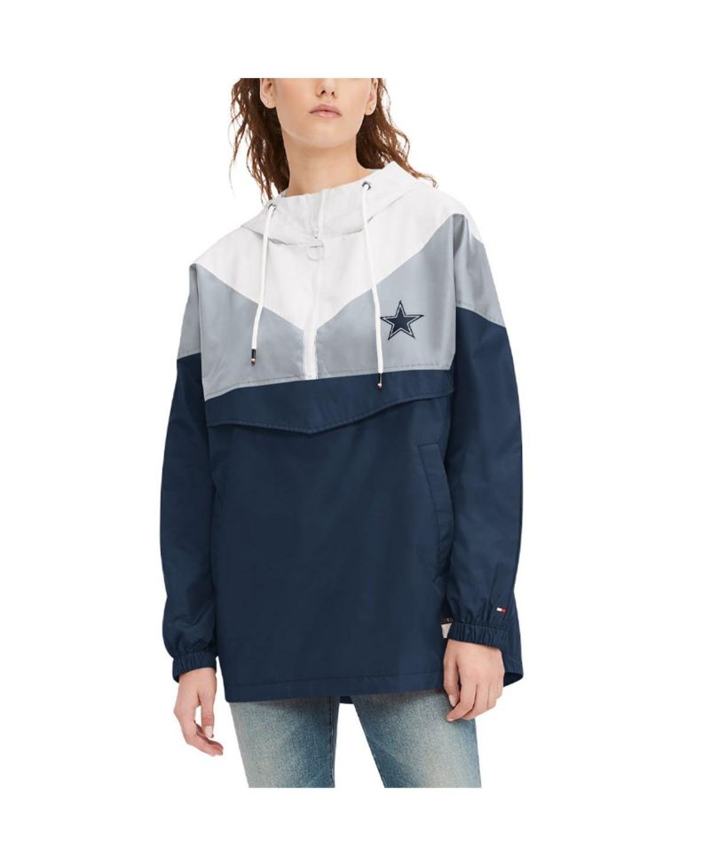 Women's White, Navy Dallas Cowboys Staci Half-Zip Hoodie Windbreaker Jacket