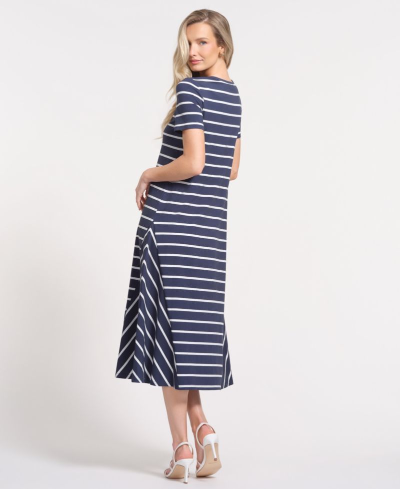 Women's Striped Crewneck Midi Dress