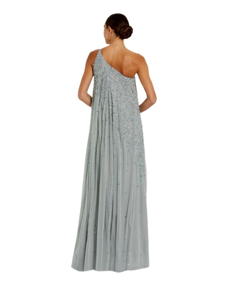 Women's One Shoulder Embellished Trapeze A Line Gown