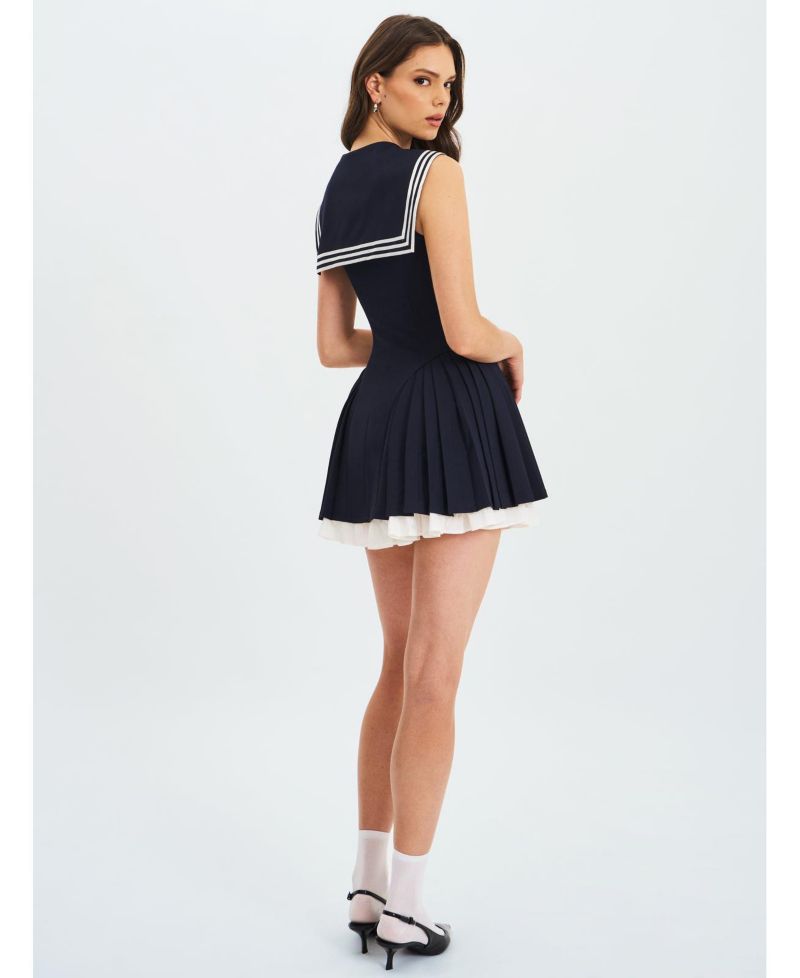 Women's Calliope Navy Sailor Pleated Mini Dress