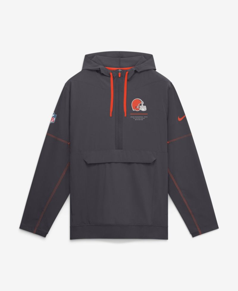 Men's Charcoal Cleveland Browns Sideline Logo Glory Anorak Half-Zip Hooded Jacket