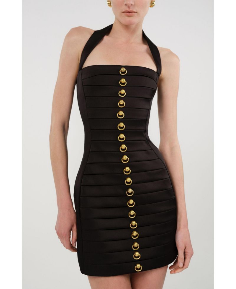 Women's Pleated Detail Embellished Mini Dress