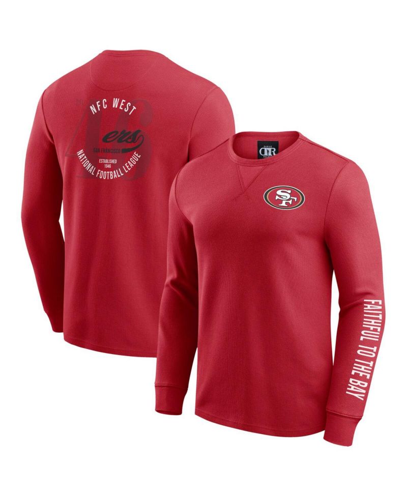 Men's Scarlet San Francisco 49ers Washed Waffle-Knit Long Sleeve T-Shirt