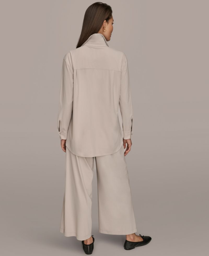 Women's 4-way Stretch Knit Long-Sleeve Button-Down Shirt and 4-way Stretch Knit Mid-Rise Ankle Pants