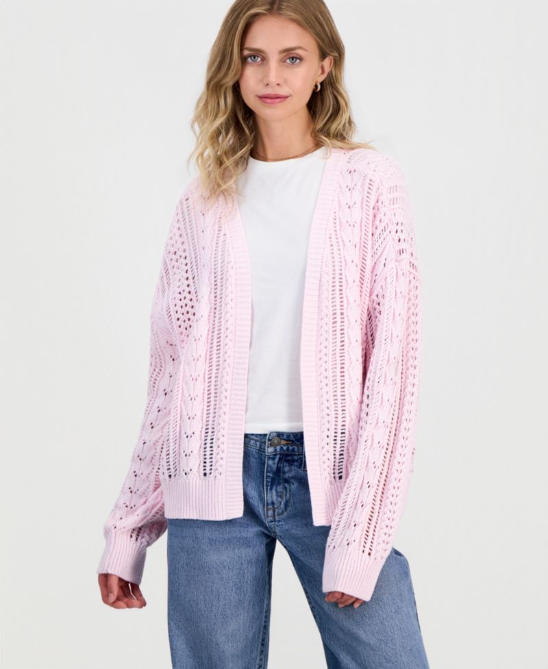 Juniors' Pointelle Open-Front Cardigan