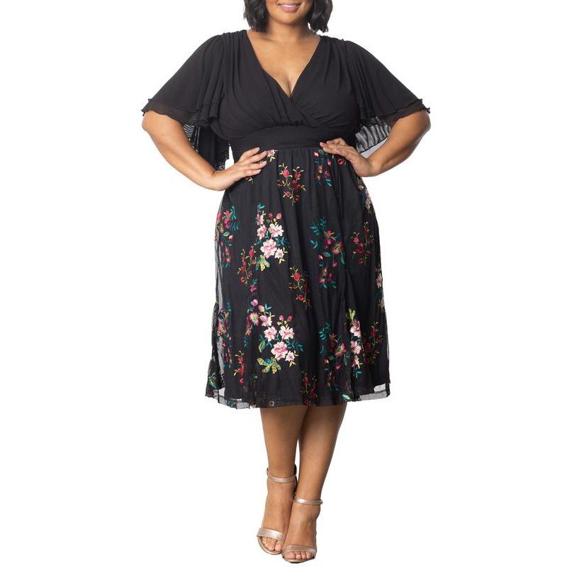 Plus Size Lillian Embroidered Mesh Midi Cocktail Dress