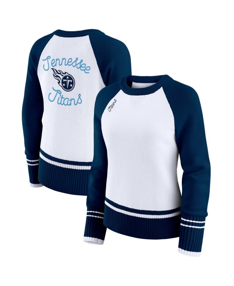 Women's White/Navy Tennessee Titans Color Block Raglan Sweater