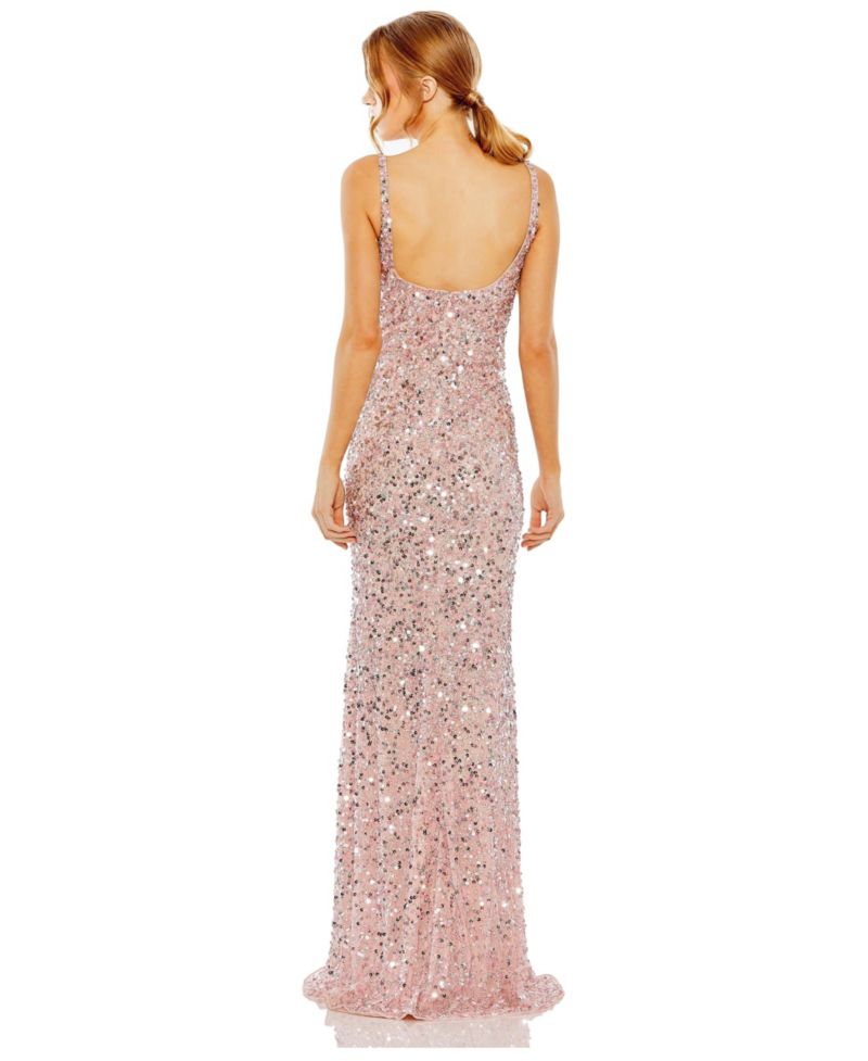 Womens Petite Sequined Low Back Slip Gown