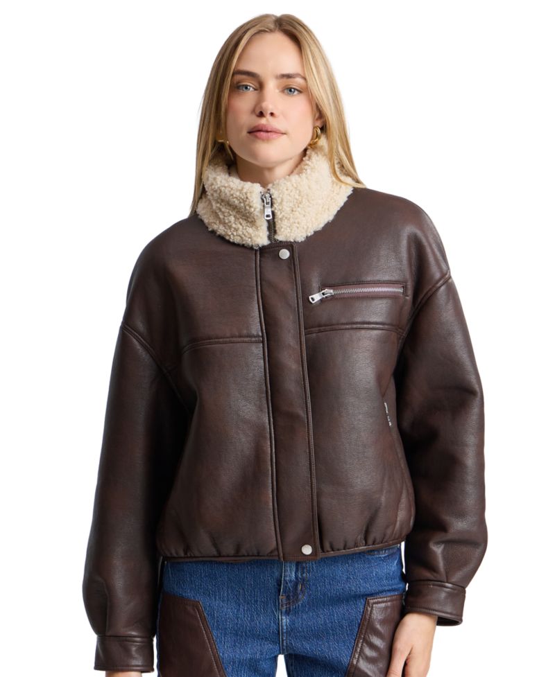 Women's Faux Shearling Oversized-Fit Bomber Jacket