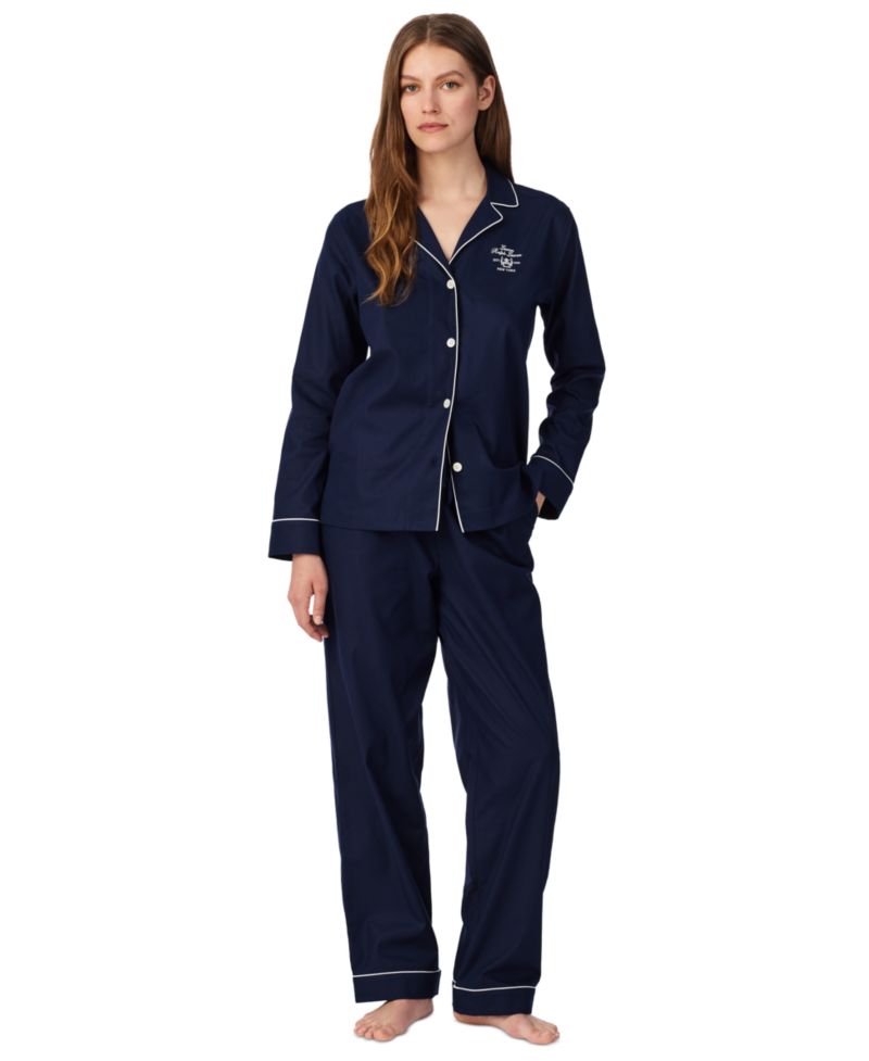Women's Long-Sleeve Notch-Collar Cotton Pajama Set