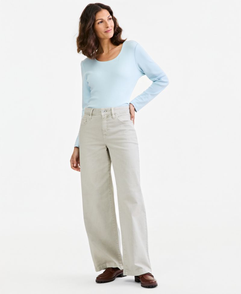 Petite High-Waist Wide-Leg Cotton-Blend Pants