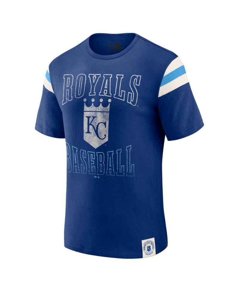 Darius Rucker Collection By Men's Royal Kansas City Royals Distressed Sleeve Stripe T-Shirt