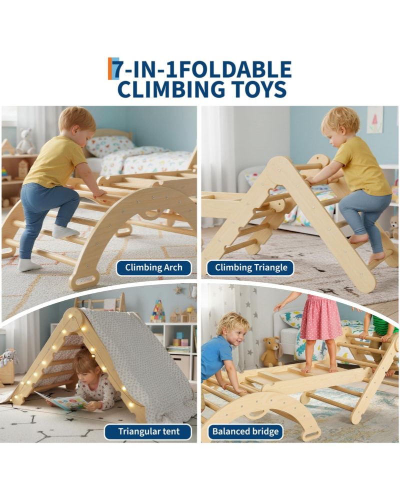 Ages 1-3 7-in-1 Educational Collapsible Wooden Climbing Triangle Set
