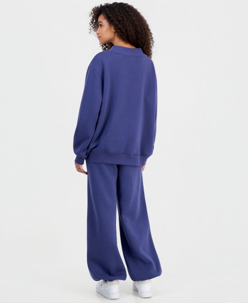 Juniors' Embroidered Mockneck Sweatshirt