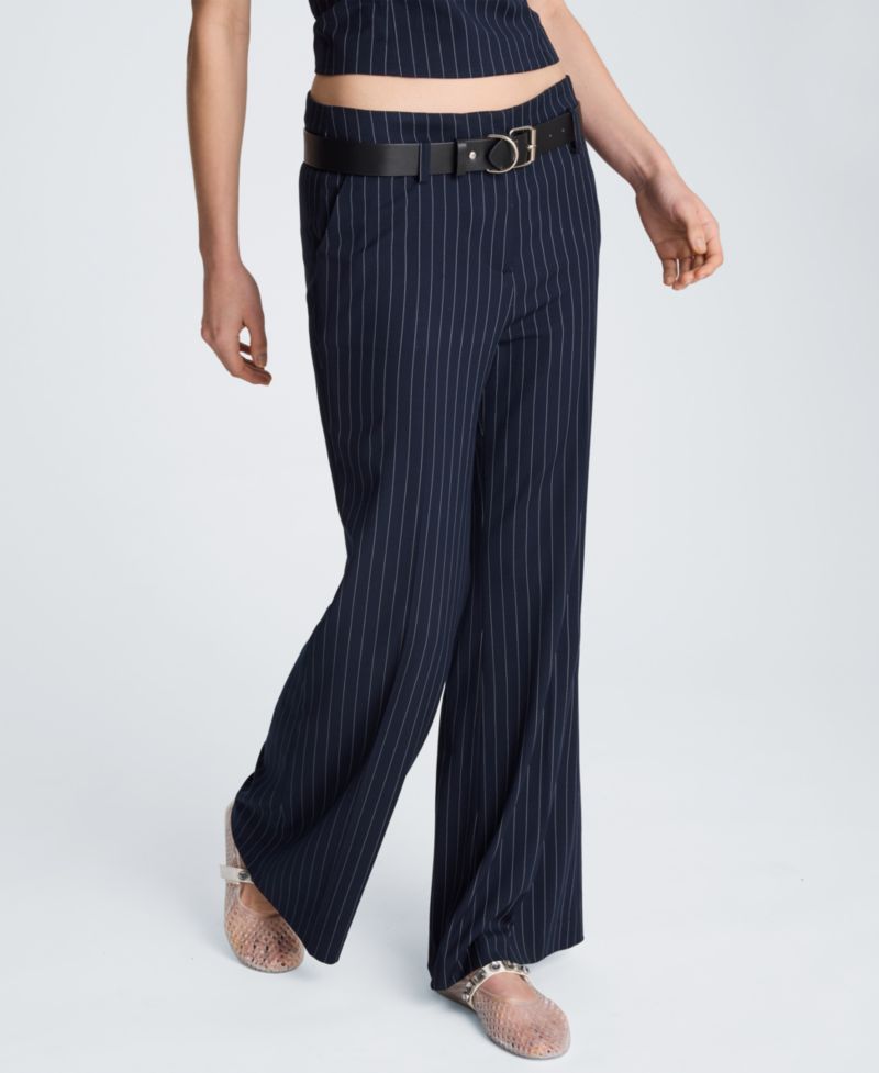 Women's Pinstripe Belted Flare Pants