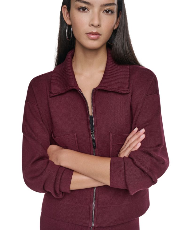 Women's Zip-Up Collared Sweater Jacket