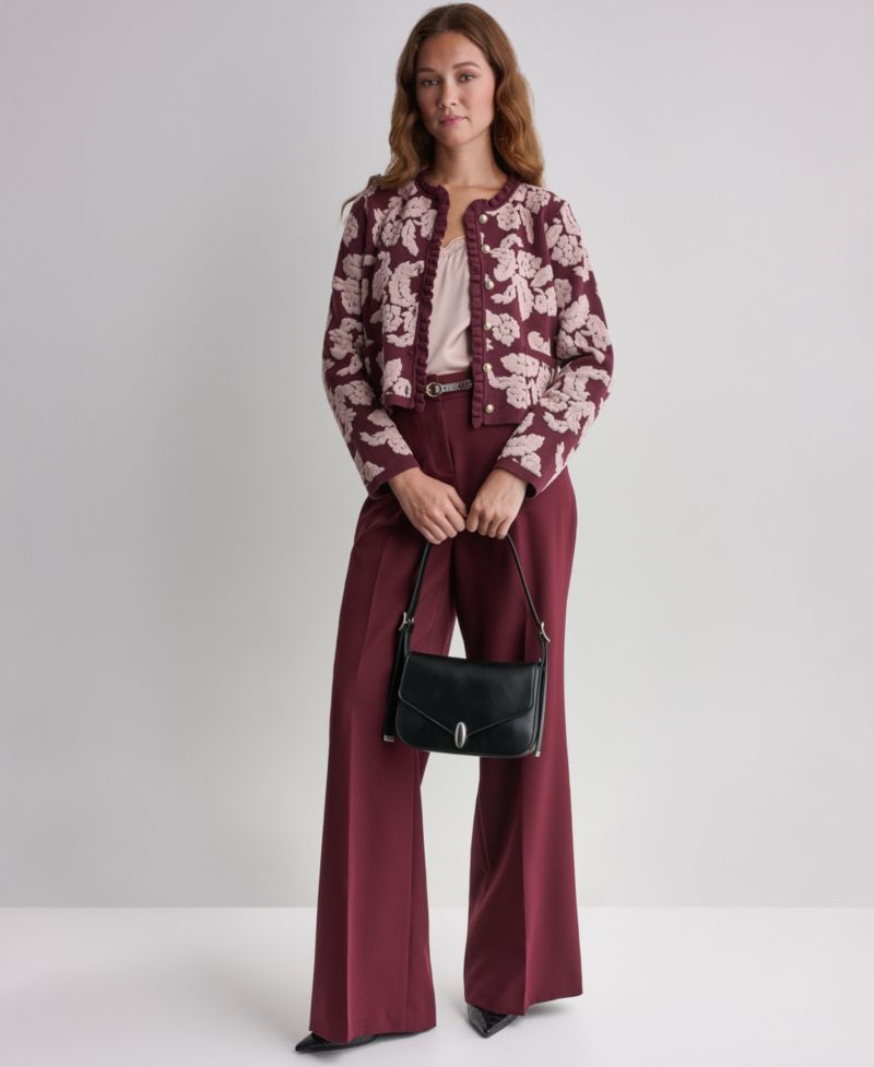 Women's Floral Crew-Neck Cardigan Sweater