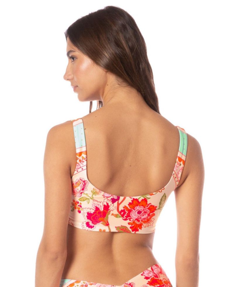 Women's Floral Groove Dazzle Lace-Up Bralette Bikini Top