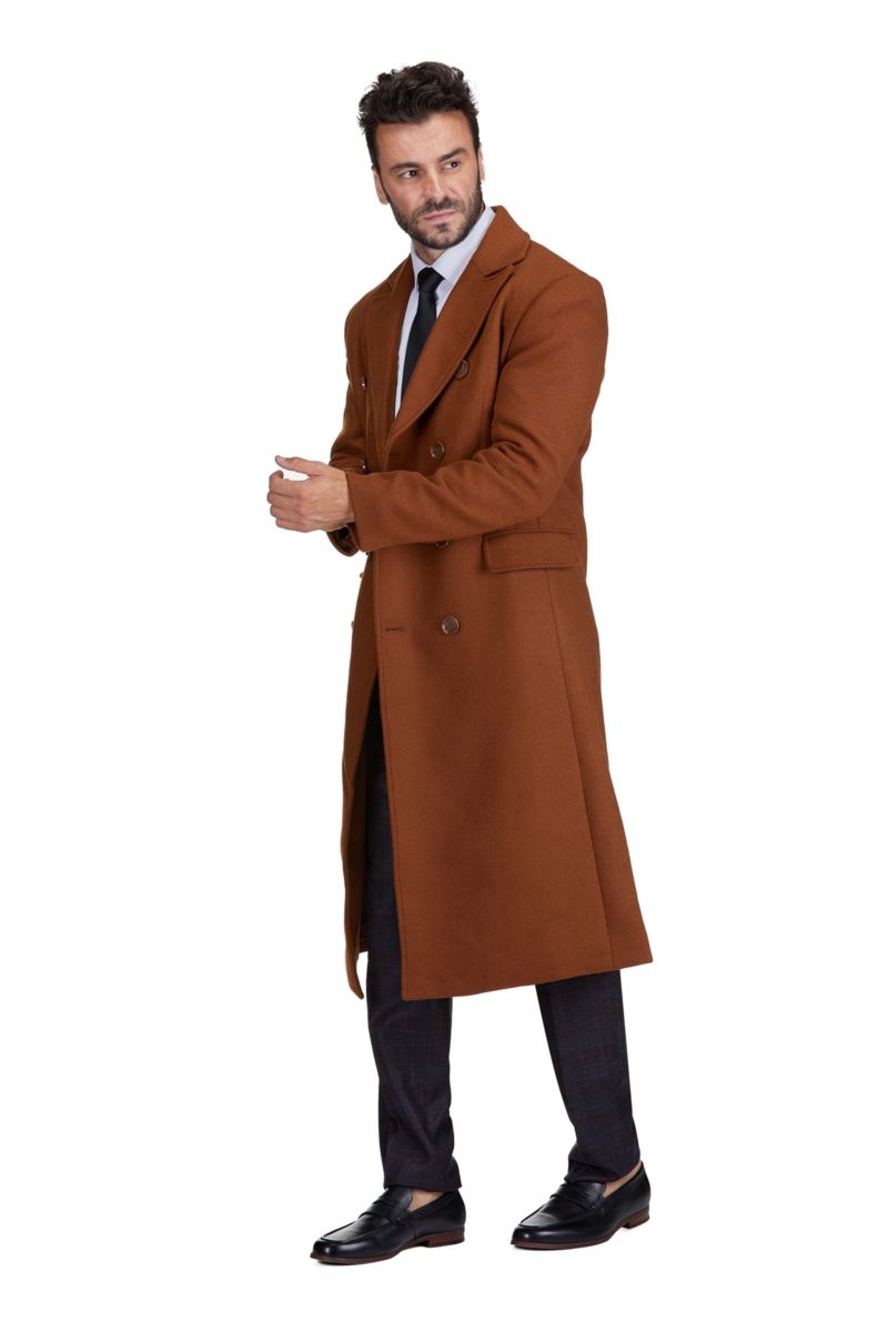 Big & Tall Double-Breasted Knee Length Wool Blend Three Button Long Overcoat Top Coat