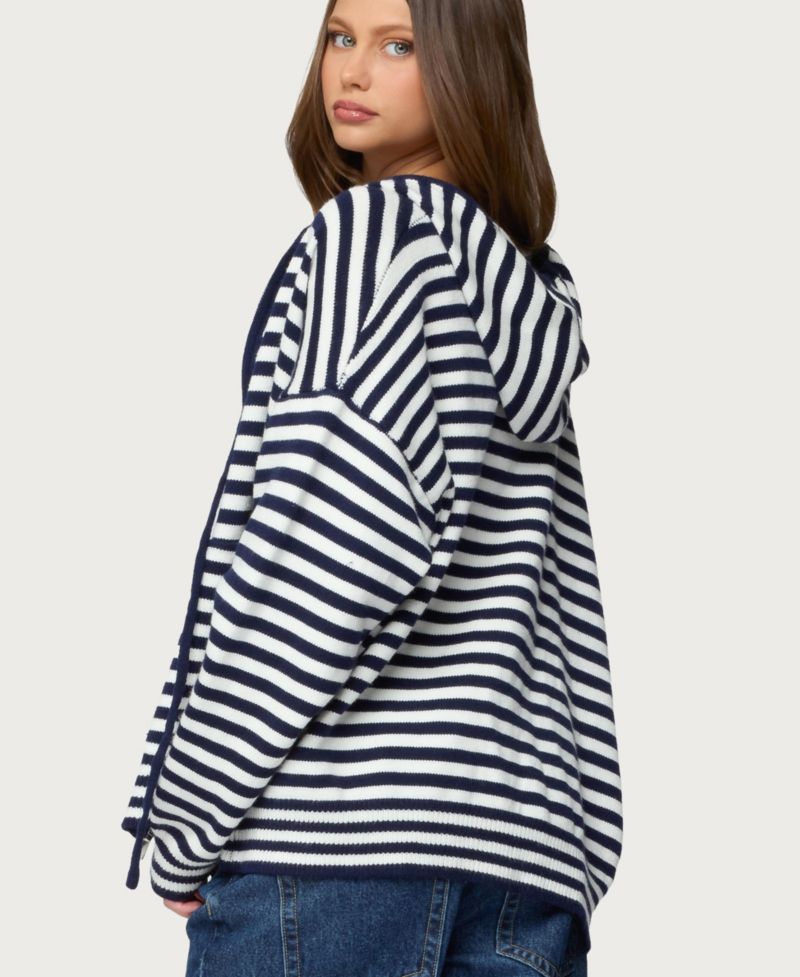 Women's Safari Striped Knit Zip Up Hoodie