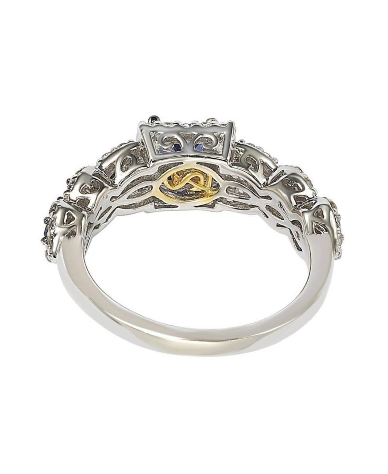 Suzy Levian Sterling Assher Cut Sapphire and Created Sapphire Proposal Ring