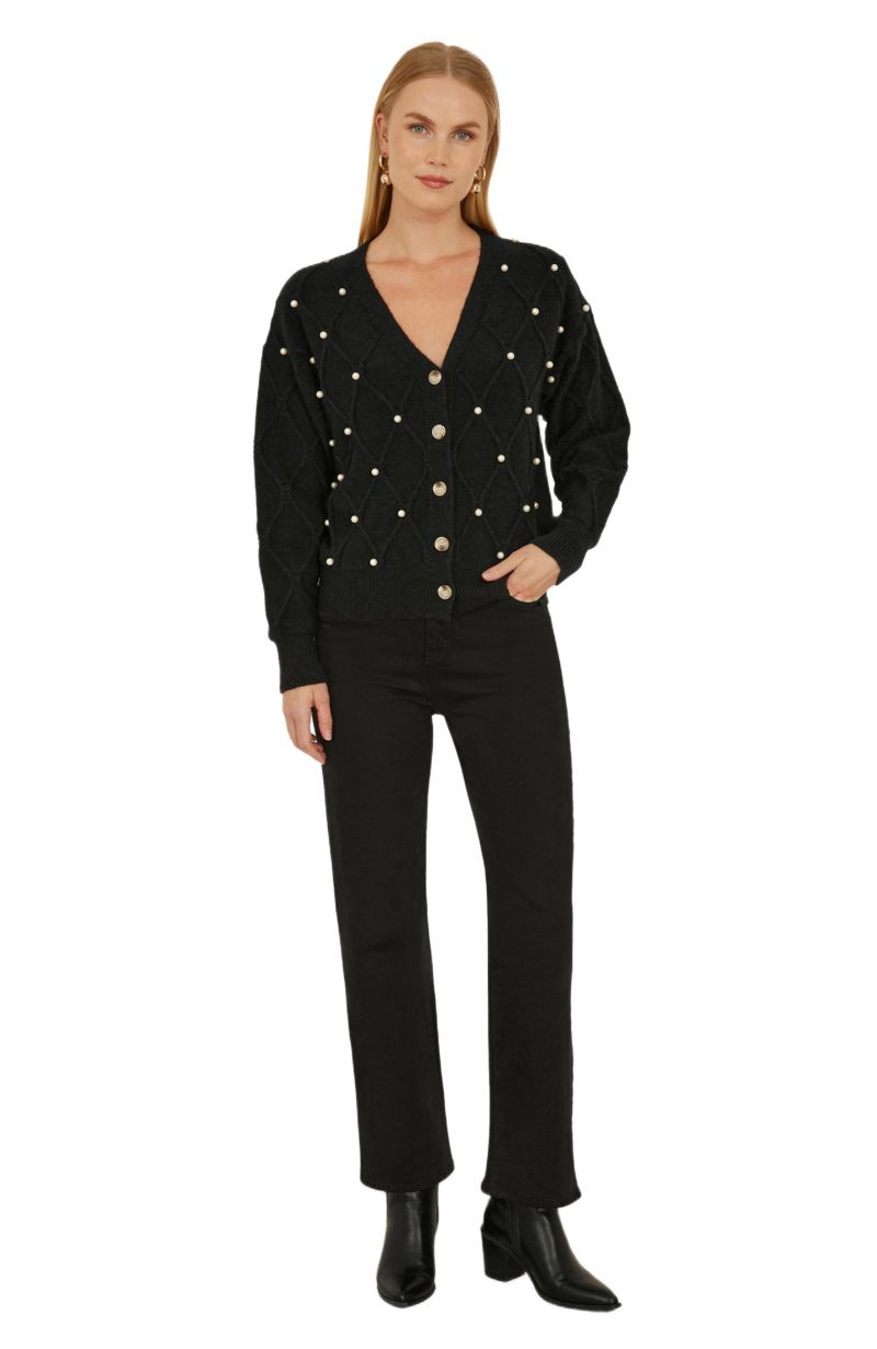 Women's Beaded Cable Knit Cardigan