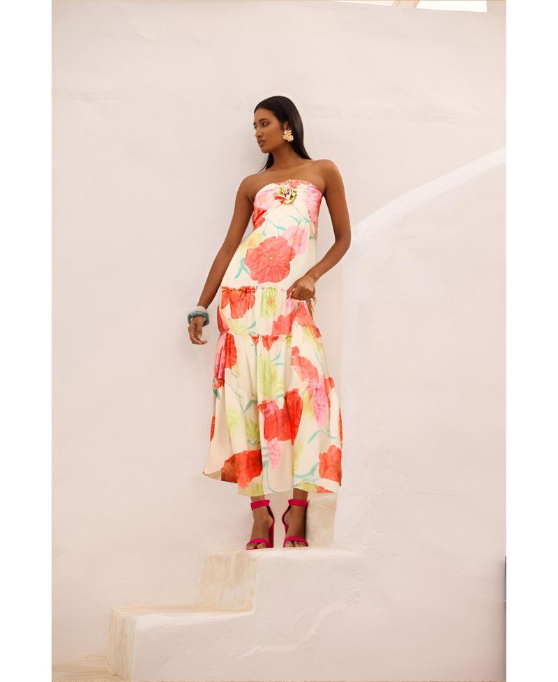 Women's Rosette Detail Halterneck Midi Dress
