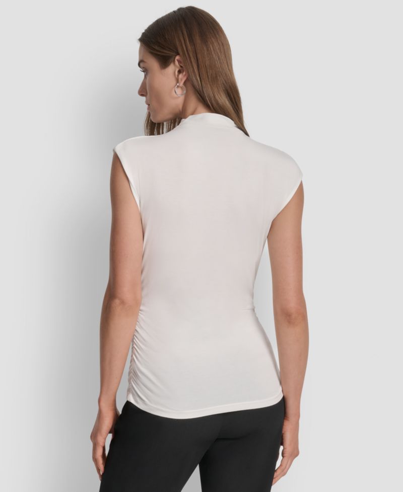 Petite Mock-Neck Sleeveless Side-ruched Knit Top
