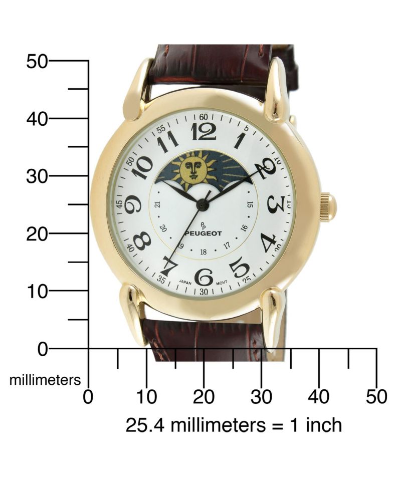 Men's 40mm Vintage Like White Dial Sun Moon Brown Leather Strap Watch