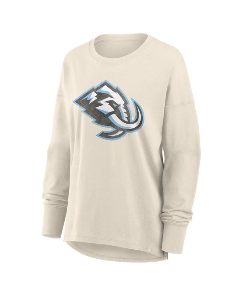 Women's Cream Utah Mammoth Distressed Logo Long Sleeve T-Shirt