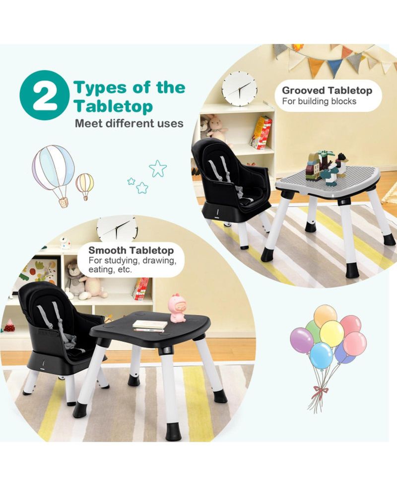 Baby Convertible 8-in-1 Baby Feeding Chair with Dual-Side Tabletop and Booster Seat