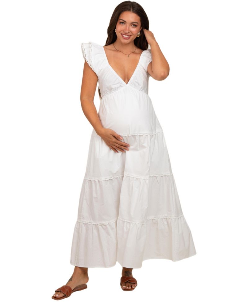Women's Light Blue Ruffle Trim Maxi Dress