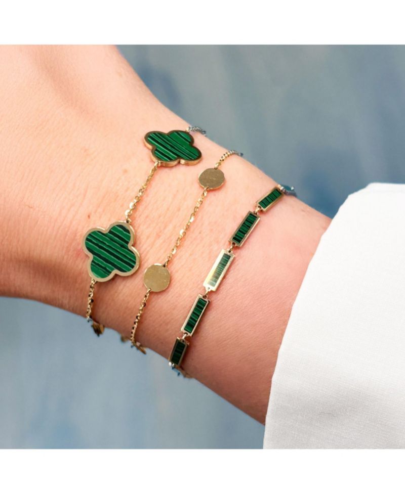 Large Malachite Clover Bracelet 14K Gold