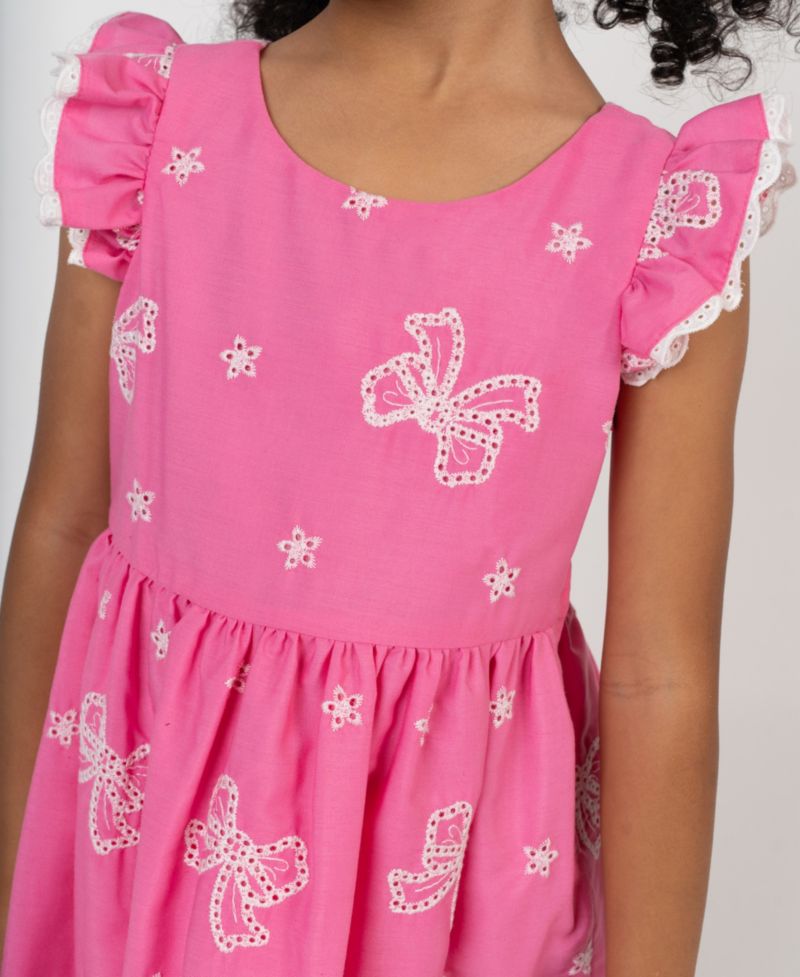 Girls' 2T-6X Cross Back Detail Bow Eyelet Dress