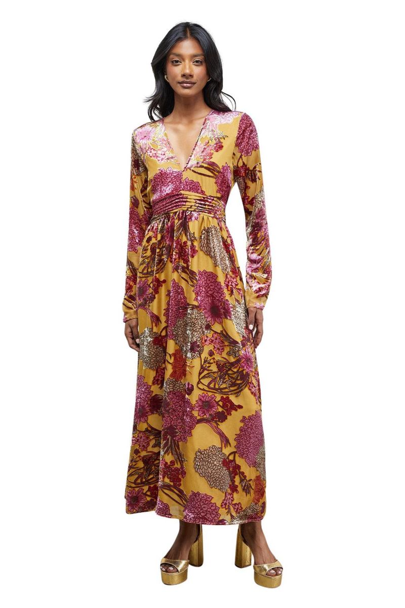 Women's Plunge Neck Waisted Midi Dress