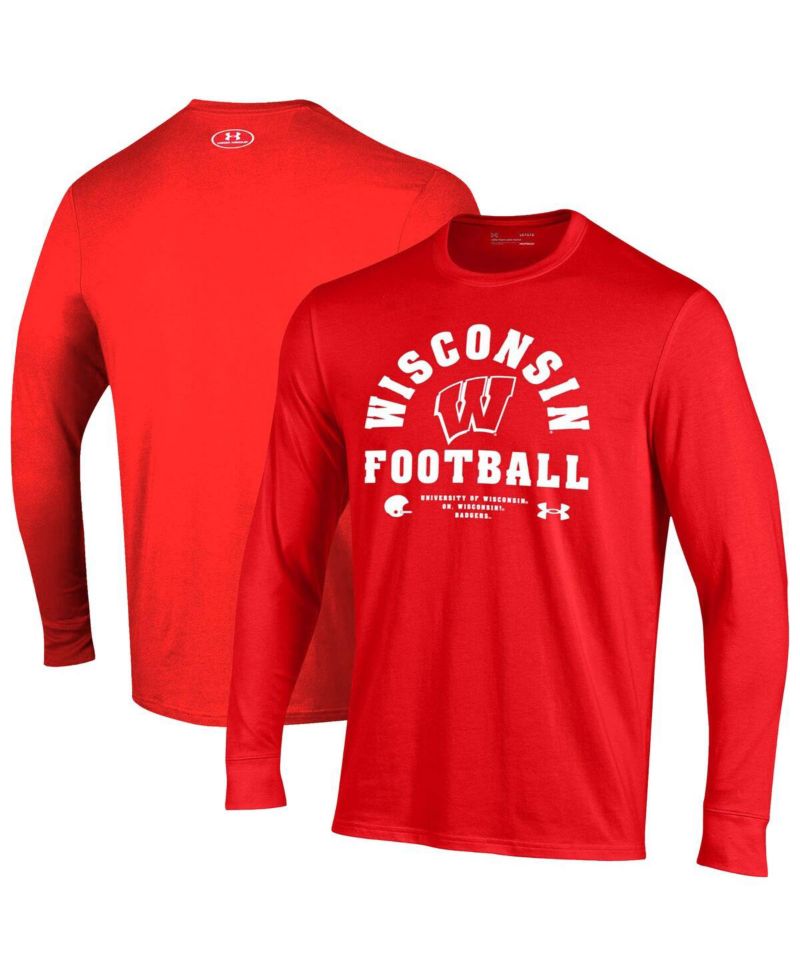 Men's Red Wisconsin Badgers 2025 Sideline Football Performance Cotton Long Sleeve T-Shirt