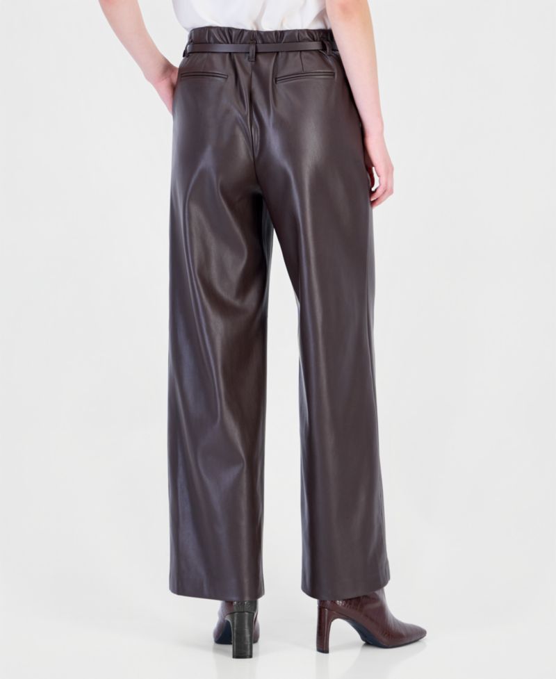 Women's Pull-On High-Waisted Slim-Straight Polyurethane Pants