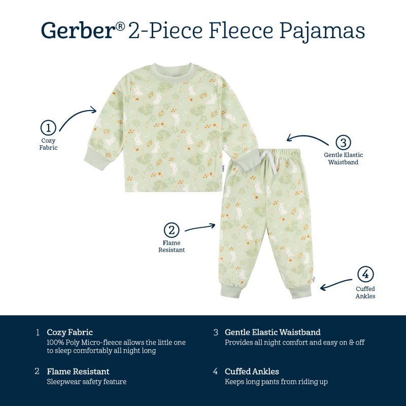 Baby Girls Long Sleeve Top and Pant Fleece Pajamas, 2-piece