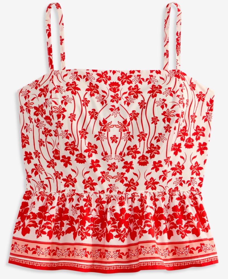 Women's Printed Cotton Tie-Back Peplum Top